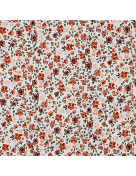 Tecido jersey Anna - Flores de pêssego em fundo branco