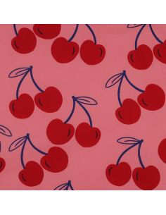 Tecido de algodão repelente de água com cerejas grandes - Rosa 2