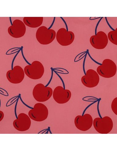 Tecido de algodão repelente de água com cerejas grandes - Rosa