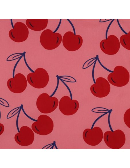 Tecido de algodão repelente de água com cerejas grandes - Rosa