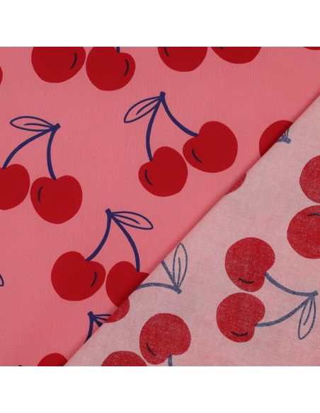Tecido de algodão repelente de água com cerejas grandes - Rosa