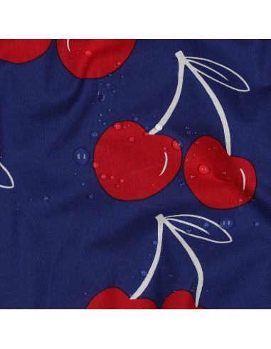 Tecido de algodão repelente de água com cerejas grandes - Azul