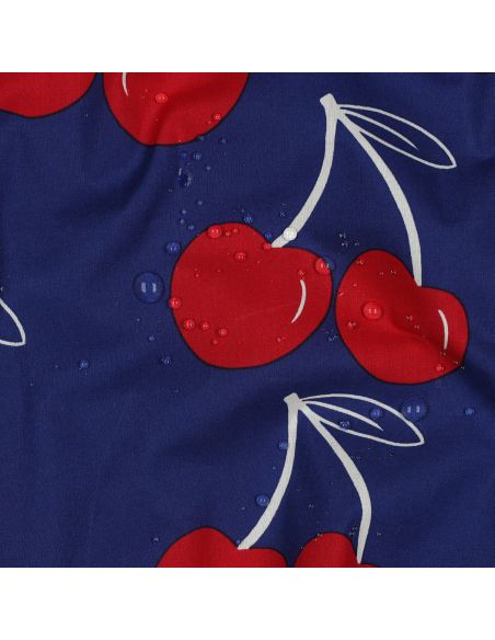 Tecido de algodão repelente de água com cerejas grandes - Azul