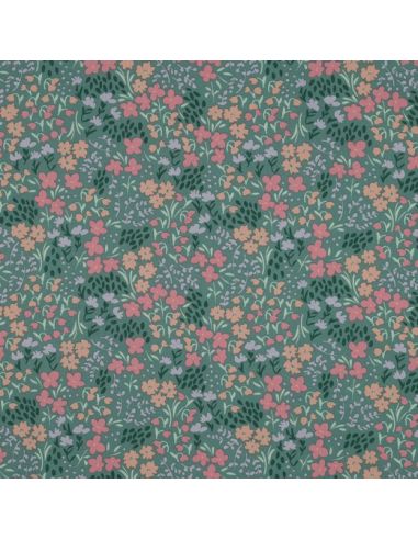 Tecido de algodão repelente à água com pequenas flores - Fundo verde