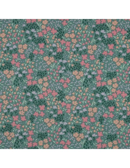 Tecido de algodão repelente à água com pequenas flores - Fundo verde