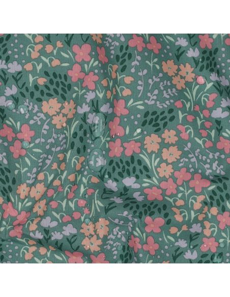 Tecido de algodão repelente à água com pequenas flores - Fundo verde