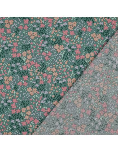 Tecido de algodão repelente à água com pequenas flores - Fundo verde