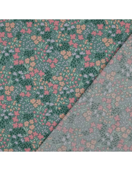 Tecido de algodão repelente à água com pequenas flores - Fundo verde
