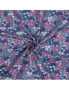 Tecido de algodão repelente à água com pequenas flores - Fundo azul jeans