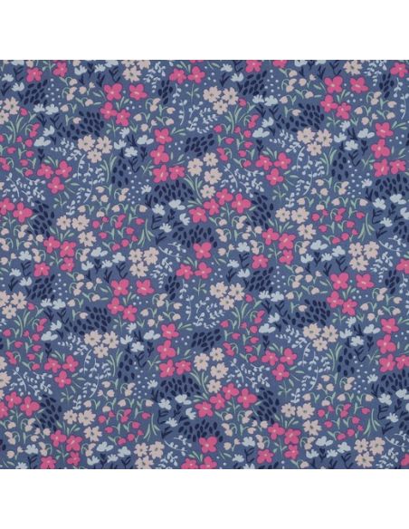 Tecido de algodão repelente à água com pequenas flores - Fundo azul jeans