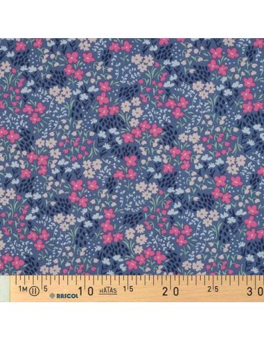 Tecido de algodão repelente à água com pequenas flores - Fundo azul jeans