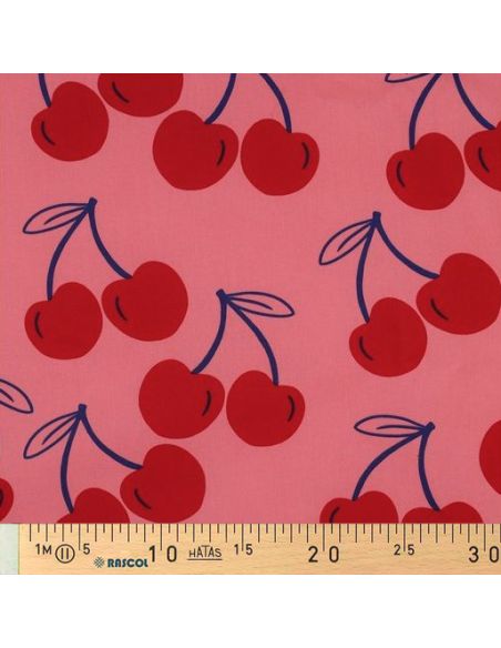 Tecido de algodão repelente de água com cerejas grandes - Rosa
