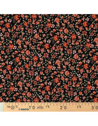 Tecido jersey Anna - Flores de pêssego sobre fundo preto