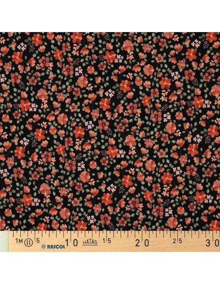 Tecido jersey Anna - Flores de pêssego sobre fundo preto