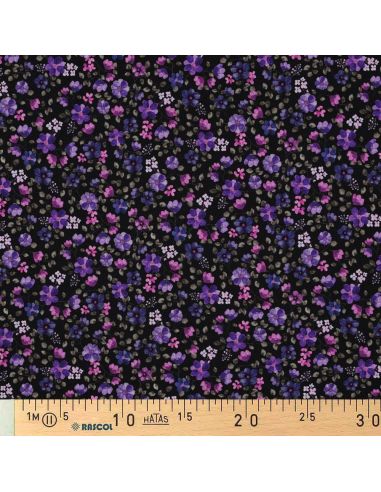 Tecido jersey Anna - Flores violetas em fundo azul-marinho