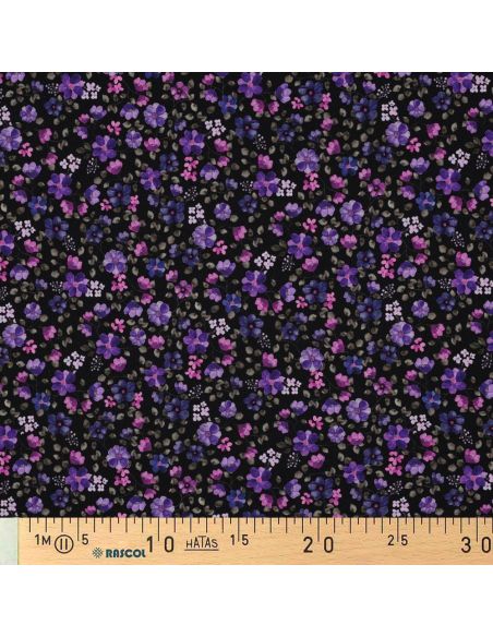 Tecido jersey Anna - Flores violetas em fundo azul-marinho