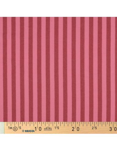 Tecido popelina de algodão - Listras largas - Bordeaux e vermelho