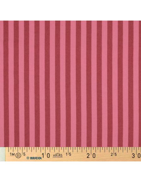Tecido popelina de algodão - Listras largas - Bordeaux e vermelho