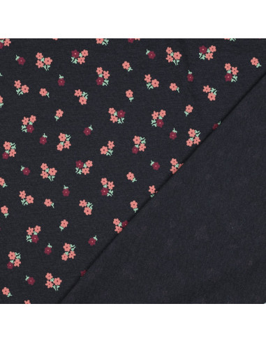 Tecido jersey pequenas flores - Azul noite
