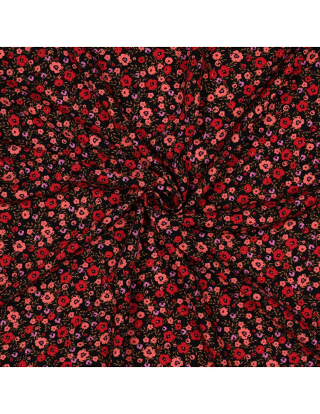 Tecido viscose flores pequenas brilhantes - Preto