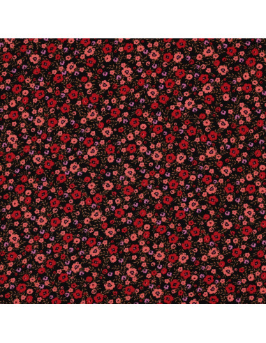 Tecido viscose flores pequenas brilhantes - Preto