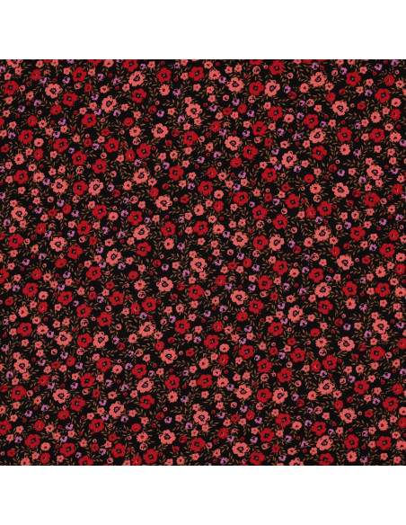 Tecido viscose flores pequenas brilhantes - Preto