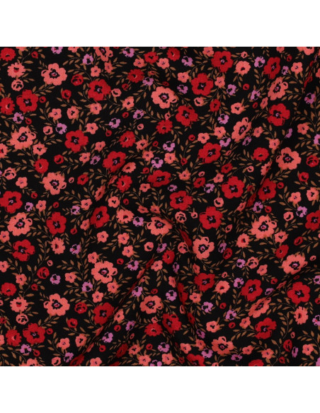 Tecido viscose flores pequenas brilhantes - Preto