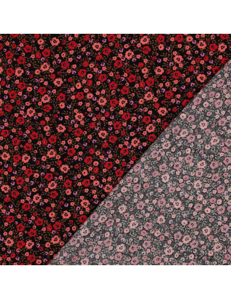 Tecido viscose flores pequenas brilhantes - Preto
