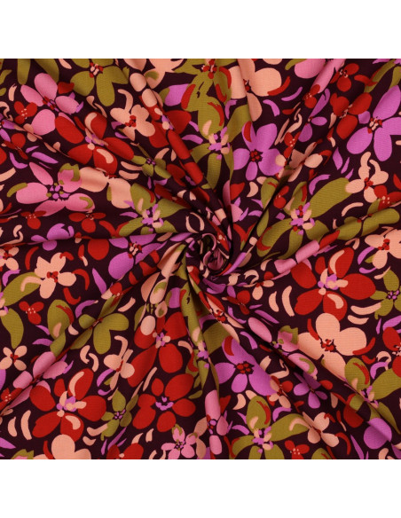 Tecido viscose flores brilhantes - Roxo escuro