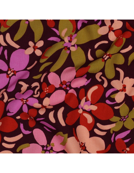 Tecido viscose flores brilhantes - Roxo escuro