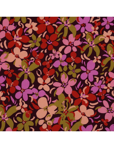 Tecido viscose flores brilhantes - Roxo escuro