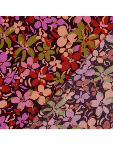 Tecido viscose flores brilhantes - Roxo escuro