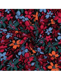Tecido viscose flores vibrantes - Preto