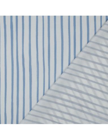 Tecido popeline de algodão listrado - Azul claro sobre fundo branco