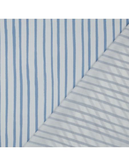 Tecido popeline de algodão listrado - Azul claro sobre fundo branco