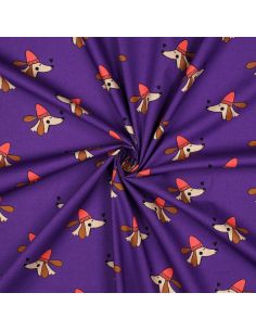 Tecido popeline de algodão cães e corações - Roxo