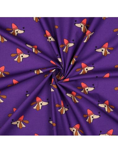 Tecido popeline de algodão cães e corações - Roxo