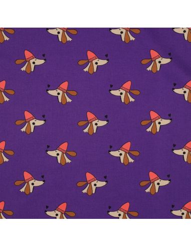 Tecido popeline de algodão cães e corações - Roxo