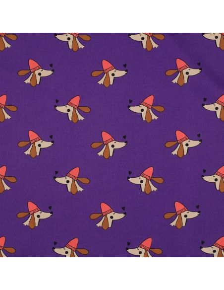 Tecido popeline de algodão cães e corações - Roxo