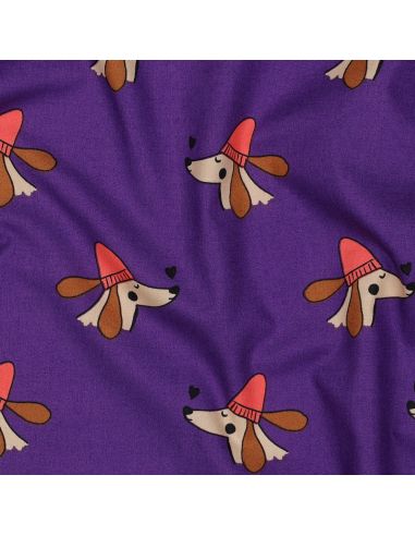 Tecido popeline de algodão cães e corações - Roxo