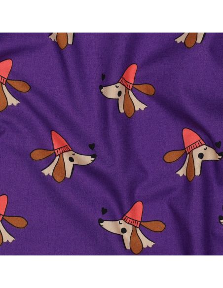 Tecido popeline de algodão cães e corações - Roxo