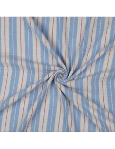 Tecido gaze dupla estampado listras - Azul