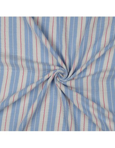 Tecido gaze dupla estampado listras - Azul