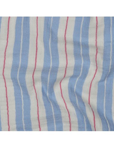 Tecido gaze dupla estampado listras - Azul