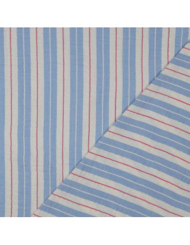 Tecido gaze dupla estampado listras - Azul