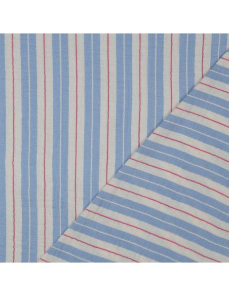 Tecido gaze dupla estampado listras - Azul