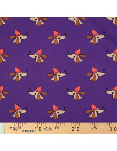Tecido popeline de algodão cães e corações - Roxo