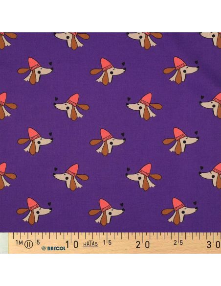 Tecido popeline de algodão cães e corações - Roxo