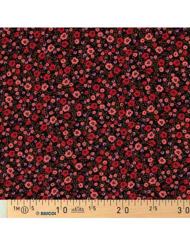 Tecido viscose pequenas flores brilhantes - Preto