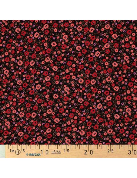 Tecido viscose pequenas flores brilhantes - Preto